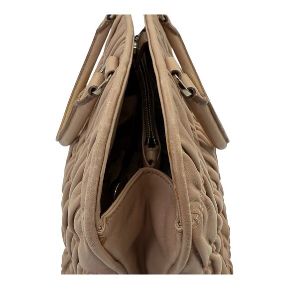 Prada Milano Nappa Gaufre Leather Tote Bag - Ruched Design Beige COA Included - Picture 7 of 12